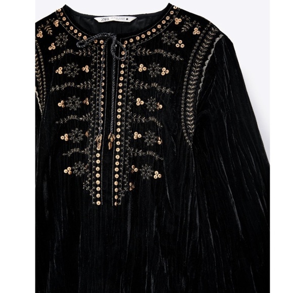 NWT Zara luxury minimalist bohemian embroidered velvet blouse/top - Picture 5 of 14